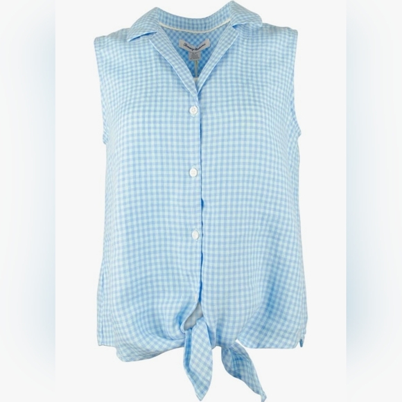 Tommy Bahama Tops - TOMMY BAHAMA blue white gingham way Linen Sleeveless Camp Shirt size women's XLg